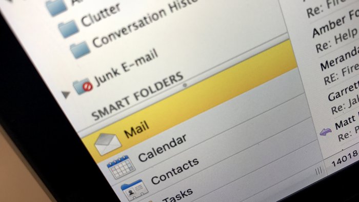 Computer screen image of an email client showing a menu bar and various folders